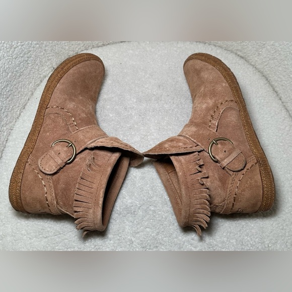 UGG Amely booties boots slip-on moccasins fringe suede boho bohemian cute girly - Picture 4 of 9
